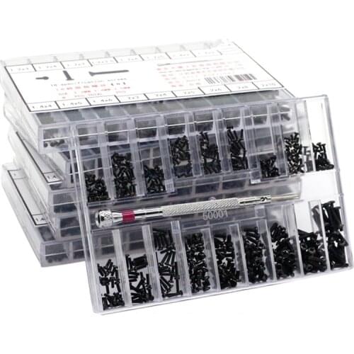 500pcs Black Micromachined Screw Assortment Kit Box18 Size M1.2 M2 Flat/round /button Head Screw Set for Computer Repair Tool