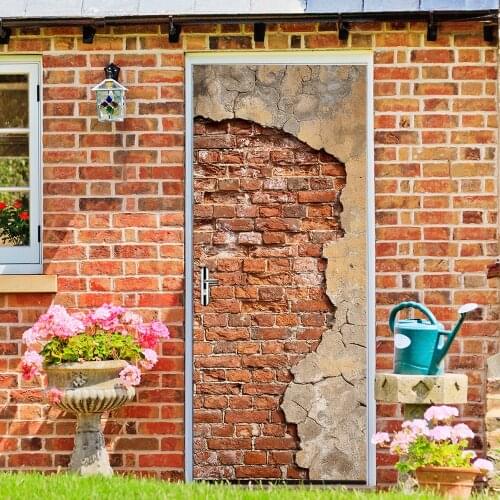 Brick Wall Fragment Stickers on the Doors Matte Finish Eco-friendly PVC Wallpaper Home Decor Waterproof Poster Wall Art Decals
