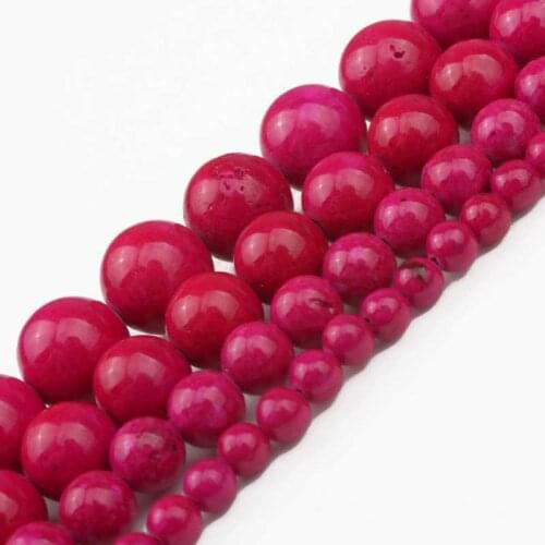 Natural Stone Fuschia Fossils Jaspers Round Loose Beads For Jewelry Making DIY Bracelet Earrings Accessories 15'' 4/6/8/10mm