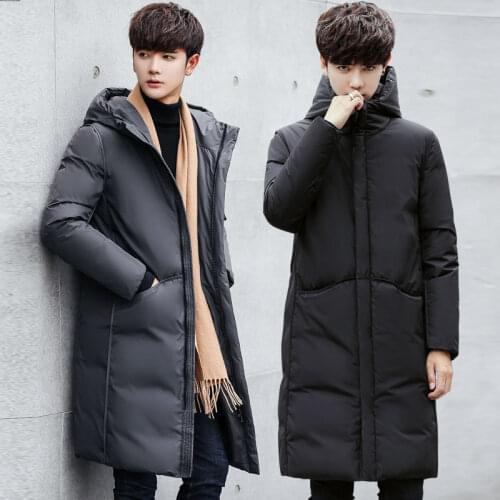 2020 New Long Men Coat Winter Down Jacket Warm Thicken Hooded Overcoat Comfortable Male Solid Color