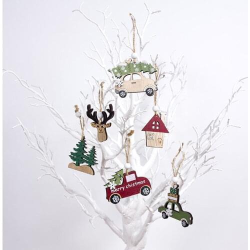 2020 New Christmas Car Ornaments Small Tree Hanging Pieces Wooden Decoration Pendant Fawn Christmas Tree Decoration Cartoon Toys
