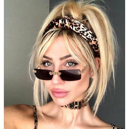 Fashion Rimless Diamond Sunglasses Brand Design Women Small Square Metal Sun glasses Luxury Shades UV400 Eyewear Gafas De Sol