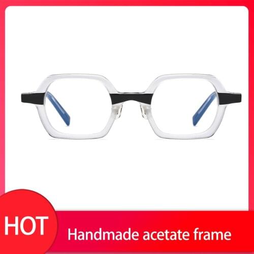 Japanese Handmade Italian Square Personality Acetate Frame Transparent Lens Blue Computer Glasses