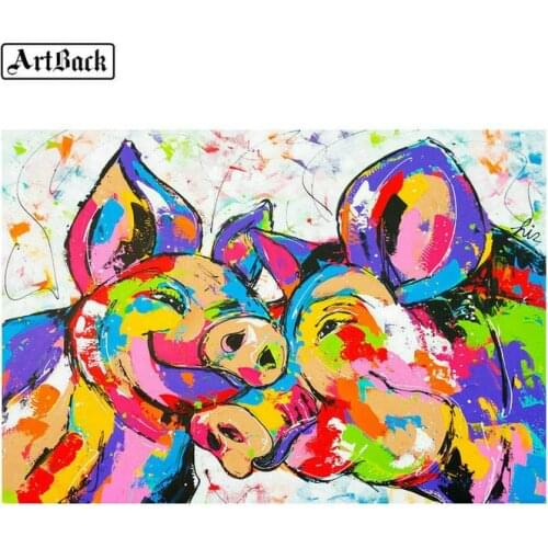 Full square 5d diy diamond painting watercolor pig picture full round drill mosaic diamond embroidery handicraft