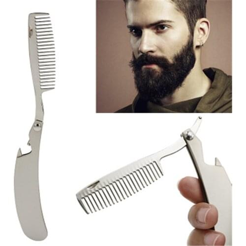 1PC Pro Folding Comb Mens Mustache Comb 10 * 2 Cm Anti Static Stainless Steel Folding Comb Can Be Used AS A Bottle Opener