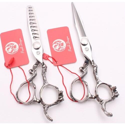 6'' 17.5cm Purple Dragon Silver Professional Hair Scissors Hairdressing Cutting+Thinning Scissors Salon Hair Styling Tools Z9006