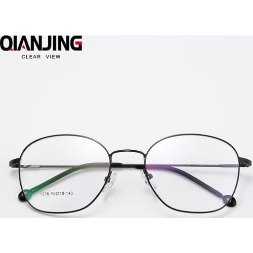 QIANJING Korean Glasses Frame Retro Full Rim Gold Eyeglass Frame Vintage Spectacles Round Computer Glasses Unisex Optical Glass