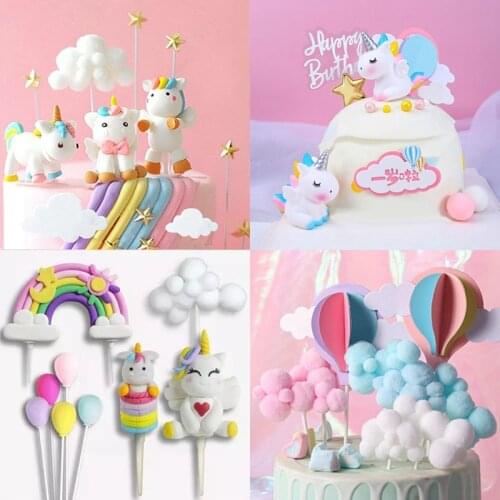 Rainbow Unicorn Cake Topper Decor Birthday Cake Baby Shower Party Unicornio Birthday Cupcake Topper Decoative Wedding Cake Decor