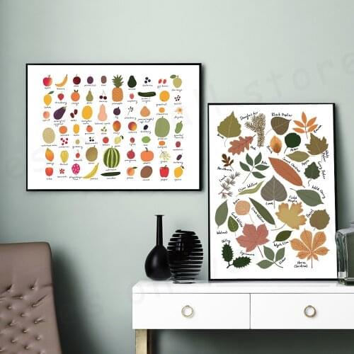 Education Learning Colorful Fruit Leaves Chart Kitchen Poster Canvas Print Wall Painting Nursery Art Picture Home Decor
