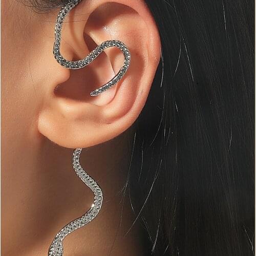 Retro All-in-one Zircon Snake-Shaped Earrings Ladies New Fashion Personality Clip Earrings Jewelry Gifts