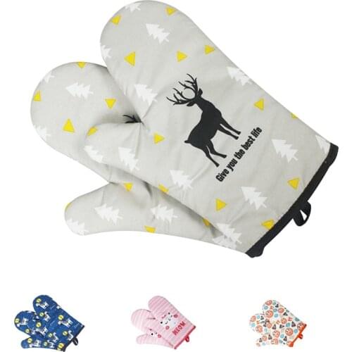 1PCS Cristmas Gift Heat Resistant Microwave Oven Glove Non-slip Cotton Insulated Baking Gloves Kitchen Tool Mitten Thickening