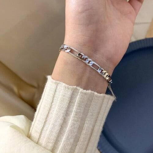 925 Sterling Silver Width Chain Bracelet For Men Women Stylish Simpliy Korean Personality Bracelet All-Match Jewellery
