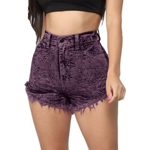 Purple High Waist Straight Casual Denim Shorts Women 2021 Summer Tassel Vintage Jeans Shorts Lady Sexy Streetwear Short Jeans