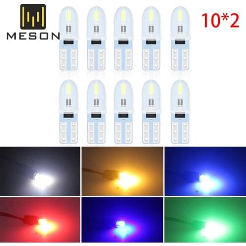 20PCS T5 LED Auto Car Led Bulbs No Polarity Dashboard Lamp 2-3014 SMD Door License Plate Light White Red Green 12V DC