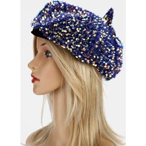 WZCX Sequins Autumn Winter Painter Hat Fashion Personality Beret Two Styles Girl Sequins Peaked Cap Women Hat