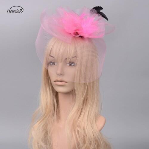 Handmade Womens Mesh Feather Fascinator Wedding Hats Cocktail Races Party Hair Clip Hairpiece Headwear Headdress Accessories