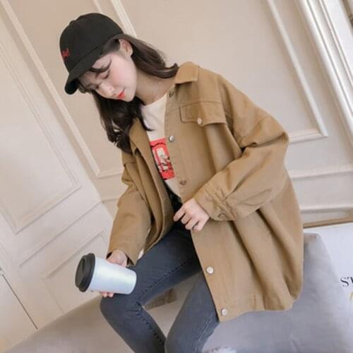 2019 spring new Korean version of the long section of Harajuku coat female loose wild spring and autumn denim clothing tide A375