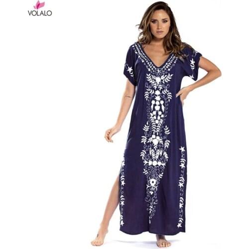 Women Swimsuit Cover Ups Short Sleeve Kaftan Beach Tunic Dress Robe De Plage Solid White Pareo Beach Cover-ups