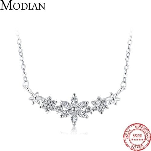 Modian 925 Sterling Silver Dazzling Clear CZ With Daisy Flower Pendant Necklace for Women Link Chain Wedding Engagement Jewelry