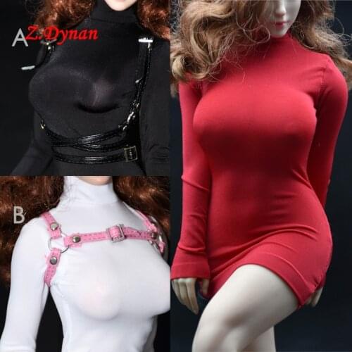 In Stock 1/6 Female Dress Cloghing Female Soldier Ice Silk Tights Long-sleeved T-shirt Dress for 12inches Figure Body