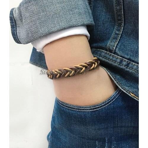 ZotatBele Twist Handmade 6Pcs Bangle pulseira masculina Wrap Brown Retro Genuine Leather Bracelet Men with Braided Rope PT23