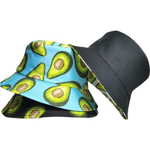 2021 Avocado Double-sided Fisherman Hat for Men and Women Outing Canvas Basin Hat Fruit Pattern Hat Sunscreen Sun Hat Hot Sale
