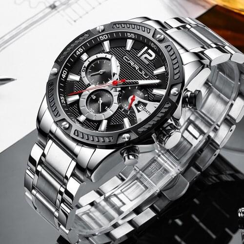 Mens Full Steel Watches CRRJU Watches for Mens 2020 Top Brand Luxury Chronograph Waterproof Quartz Man Watches reloj hombre