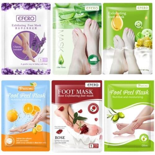 50packs/lot Exfoliating Foot Mask Feet Peeling Mask Spa Socks Smooth Heels Dead Skin Remover Moisturizing Whitening Foot Mask