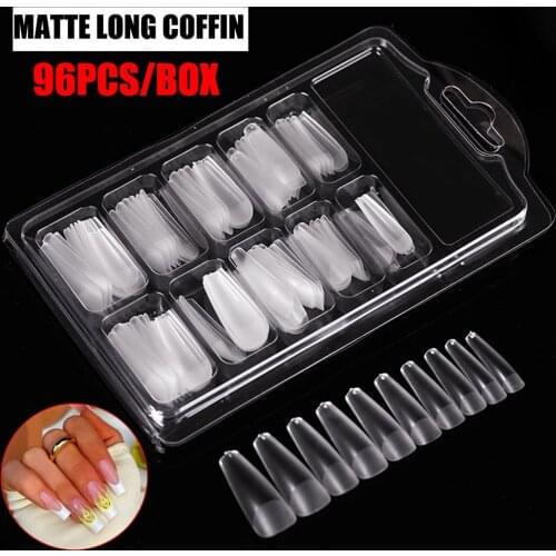 96Pcs Fake Nail Extension Transparent Acrylic Nails Seamless Full Cover Beauty Decor French Nail Manicure Tools Long