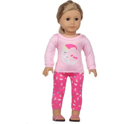 Dolls Accesories Doll Clothes New Born Baby Doll Clothes 43cm Sleeping Moon Pattern Clothes Set Cartoon Pant For 18 Inch America