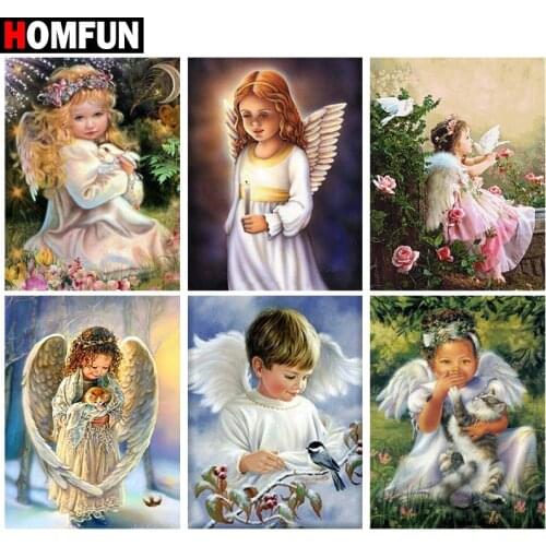 HOMFUN Diamond painting "Angel girl boy flowers" Full Square/Round Drill Wall Decor Inlaid Resin Embroidery Craft Cross stitch