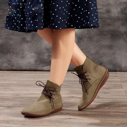 Spring Autumn Women Ankle Women Riding Boots Genuine Leather British Style Short Boots Lace up Round Toe Women Shoes Size 35 42