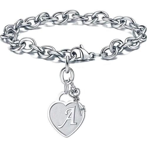 26 Alphabet Letter Heart Bracelet For Women Girl Silver Color A- Z Name Initial Charm Bracelets Anniversary Sister Jewelry Gift