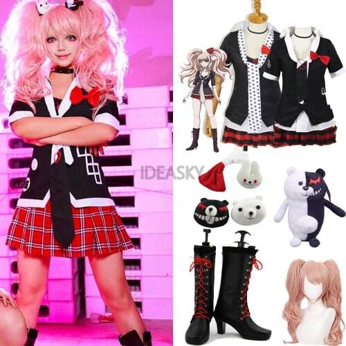 Danganronpa Cosplay Anime Junko Enoshima Emboitement Inushio Kimuchi Dangan Ronpa Trigger Happy Havoc Cosplay Costume wig shoes