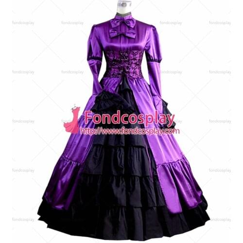 Gothic Lolita Punk Medieval Gown Grape and Black Ball Long Evening Dress Jacket Tailor-made[CK1375]