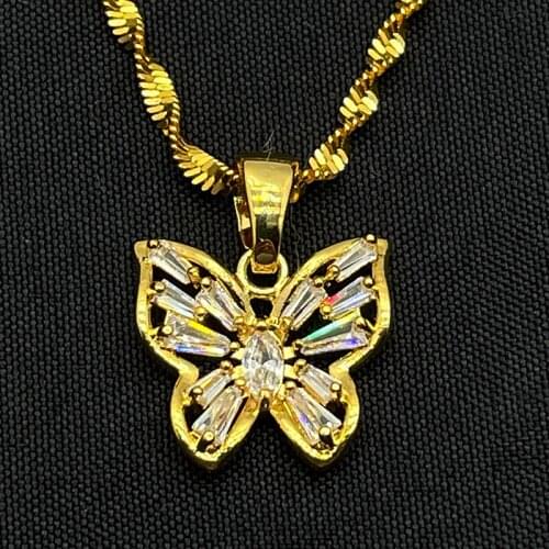Dubai Pendant Necklace Jewelry Fashion Butterfly for Women Zircon Inlaid with Pearl Collares Gold-chain Top Grade Quality Gift