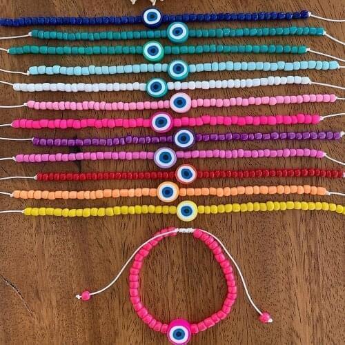 Go2Boho Pink Beaded Bracelet Turkish Evil Eye Bracelets For Women 2021 INS Friends Gift Adjustable Rope Greek Eye Jewelry