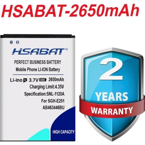 HSABAT 2650mAh AB463446BU Battery for Samsung SGH E251 E258 E350 E428 E500 E900 E908 C512 X208 1258 1250 C3300K X208 B189 B309