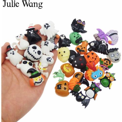 Julie Wang 20PCS Resin Mixed Halloween Charms Ghost Pumpkin Bat Pendants Jewelry Making Accessory Home Festival Decor Props