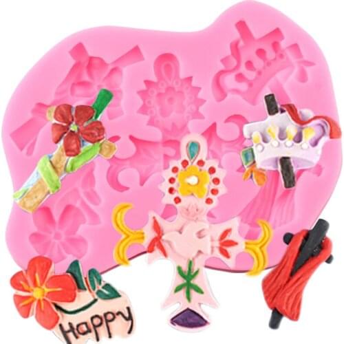 Crown Rose Flower Silicone Molds Baby Birthday Cupcake Topper Fondant Cake Decorating Tools Chocolate Candy Polymer Clay Moulds