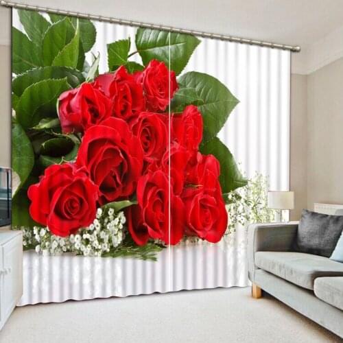 Red curtains rose Flowers print Chinese Customized 3D Blackout Curtains Living Room Bedroom Hotel Window