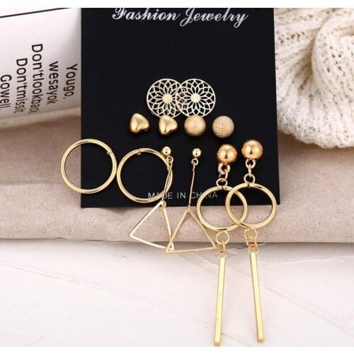 Statement Korean Wommen Earrings Fashion Gold Color Round Triangle Shape Drop Earrings Set Jewelry Female Earrings 2019 New