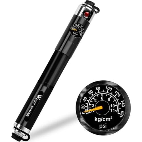 WEST BIKING mini with pressure gauge bike pump bicycle accessories High pressure air co2 inflator ball tire Mountain bike goods