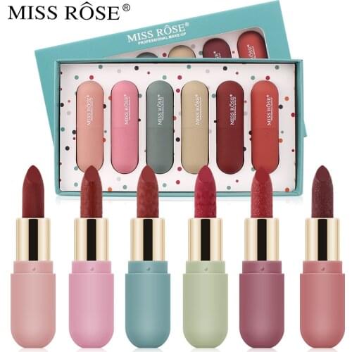 MISS ROSE 6 lipstick gift box set matte lipstick is not easy to stain the cup matte lasting carved lipstick makeup