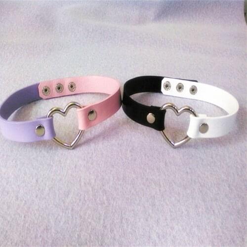 Fashion Jewelry Cosplay Handmade Punk Rock Gothic Stud Real Leather Harajuku Kawaii Lolita Heart Collar Metal Choker Necklace