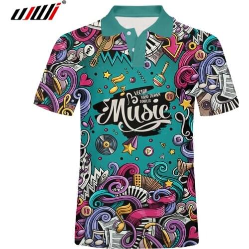 UJWI Fashion With Colorful music Short Sleeve Men Summer Polo Shirt Wholesale 3D Print Casual Football Sweatshirt Plus US Size