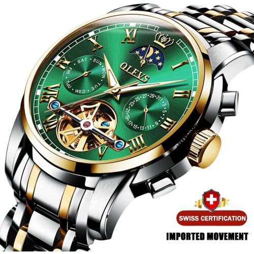 OLEVS Men Watch Automatic mechanical watch Stianless Top Brand Dress Luxury moon phaseTourbillon Wristwatch Gifts for Male01