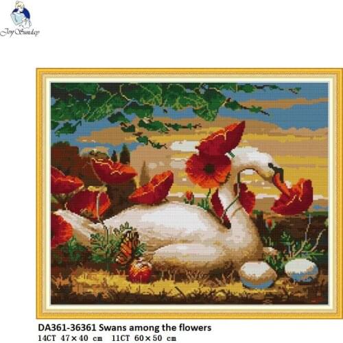 Swans Among the flowers Counted Stamped Cross Stitch kits DMC Needlework Embroidery Cross-Stitch DIY Handwork Crafts Fabric