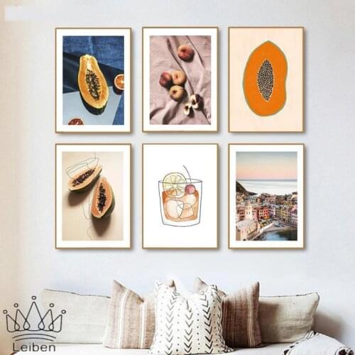 Nordic Fashion Wall Art Posters and Prints Modern Fruit Papaya Peach Canvas Painting Minimalist Pictures Home Decor Living Room