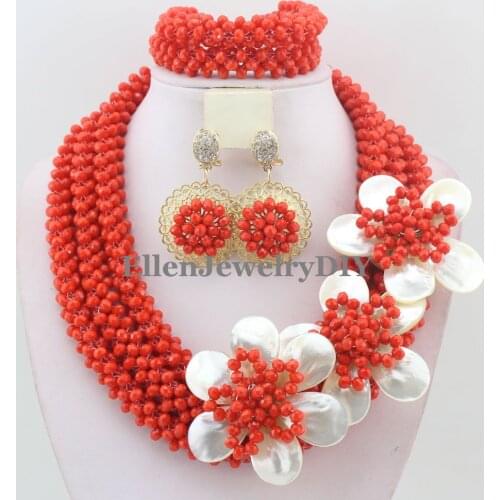 Nigerian Wedding African Beads Jewelry Set African Costume Jewelry Sets Beads Free Shipping W11831